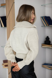 Éliane Half-Zip Cropped Sweater in Cream