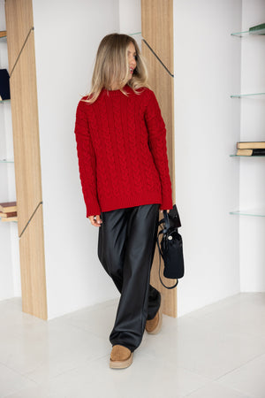 Mireille Cable Knit Sweater – Red