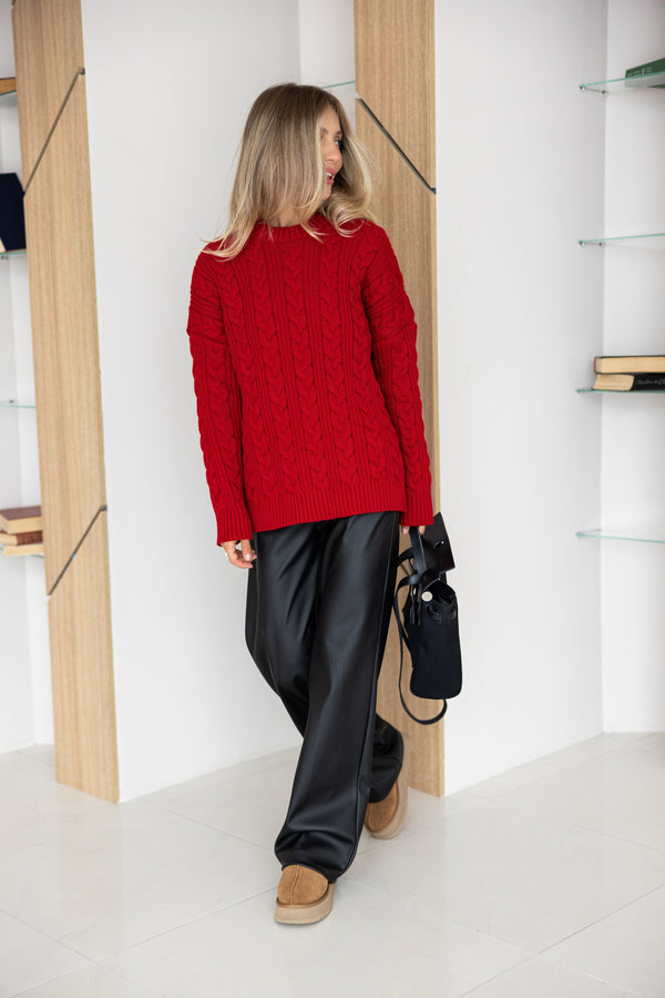 Mireille Cable Knit Sweater – Red