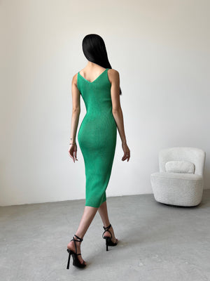 Isaure Ribbed Knit Midi Dress – Green