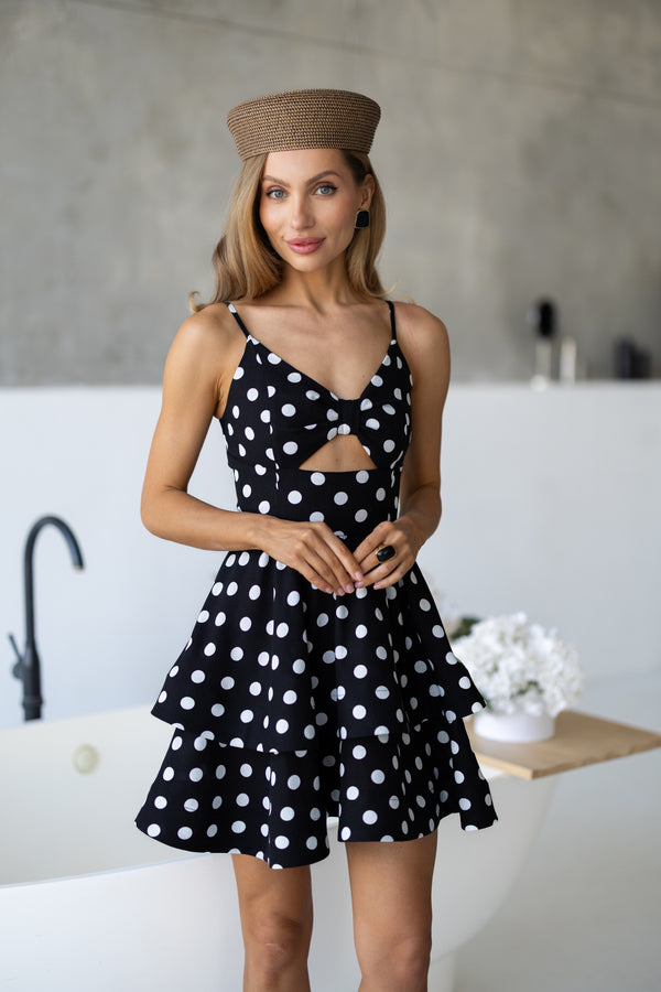 Margaux Polka Dot Mini Dress – Black