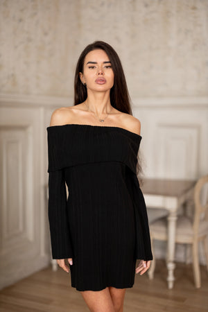 Noor Off-Shoulder Knit Dress – Black