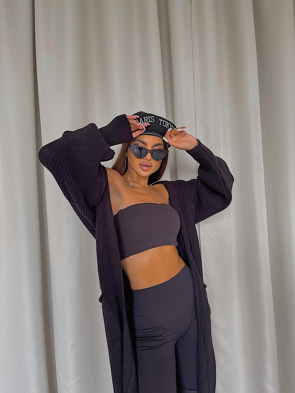 Selene Longline Cardigan – Charcoal