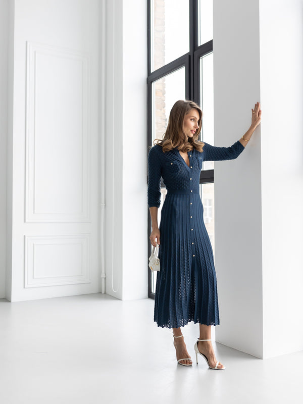 Aurelie Pointelle Knit Maxi Dress – Blue