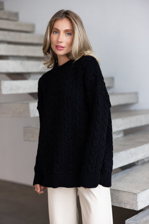 Mireille Cable Knit Sweater – Black