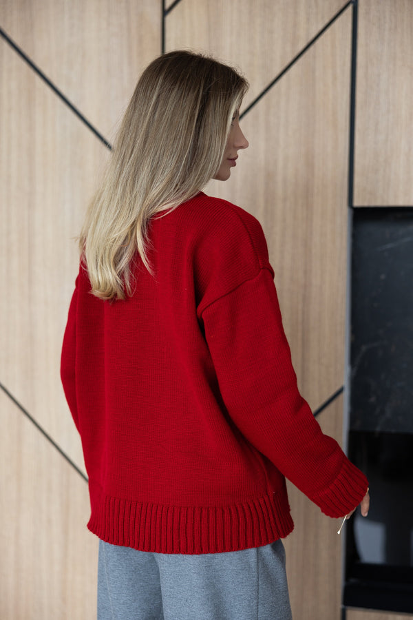 Marion Relaxed Crew Sweater – Red