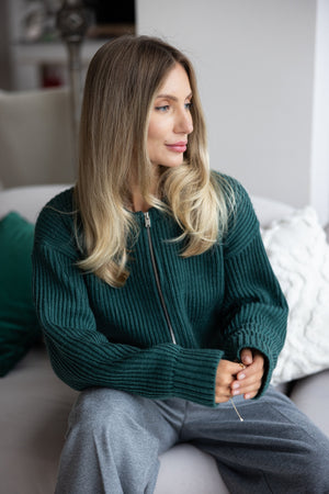 Romy Zip-Front Knit Jacket – Green