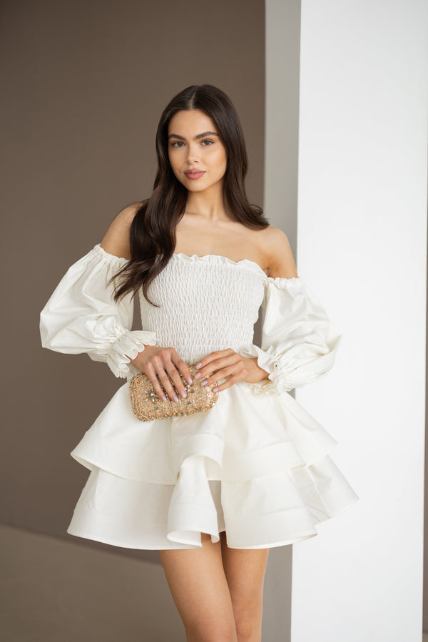 Zélie Shirred Off-Shoulder Mini Dress