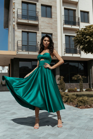 Rosine Satin Bustier Midi Dress