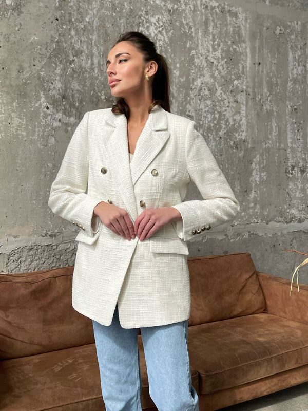 Gwendoline Double-Breasted Oversized Blazer – Milk White