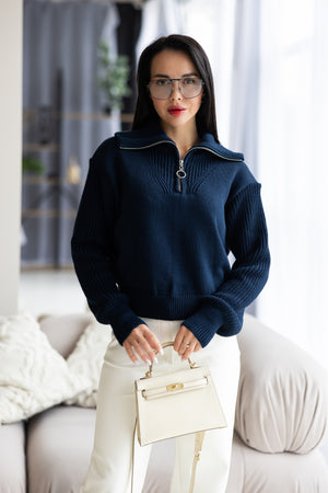 Éliane Half-Zip Cropped Sweater – Blue