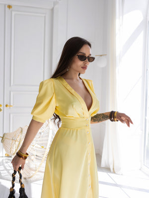 Chiara Button-Front Midi Dress – Yellow