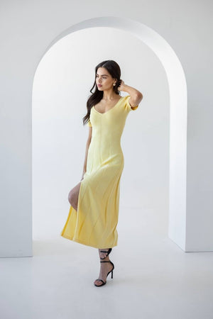 Isadora Slit Knit Maxi Dress – Yellow