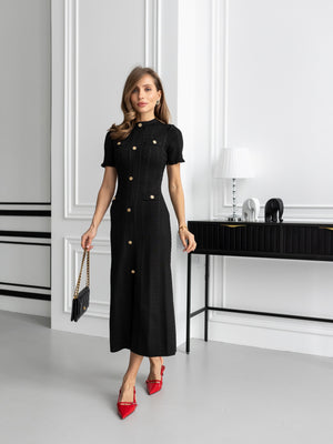 Margot Ribbed Midi Dress – Black