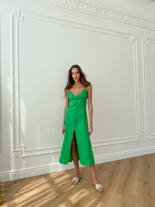 Nolwenn Buttoned Satin Slip Dress – Green
