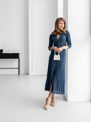 Aurelie Pointelle Knit Maxi Dress – Blue
