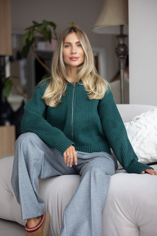 Romy Zip-Front Knit Jacket – Green