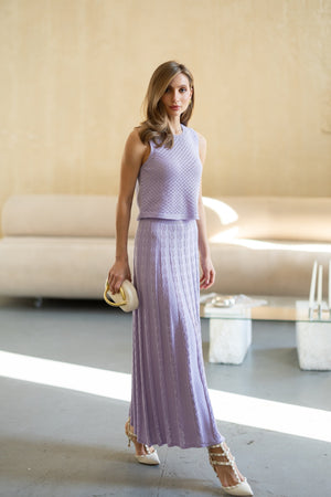 Ophélie Knit Top & Pleated Skirt Set – Lavender
