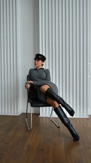 Coco Contrast-Trim Knit Set – Grey