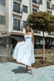 Rosine Satin Bustier Midi Dress in White