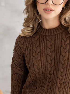 Mireille Cable Knit Sweater – Brown