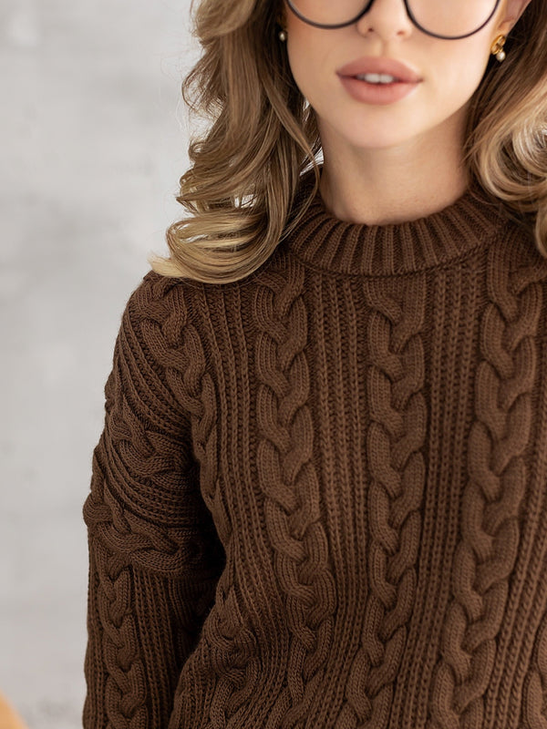 Mireille Cable Knit Sweater – Brown