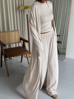 Cerise Ribbed Belted Robe Cardigan – Beige