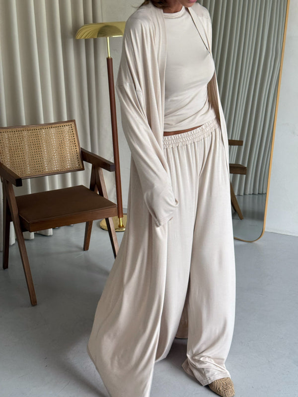 Cerise Ribbed Belted Robe Cardigan – Beige