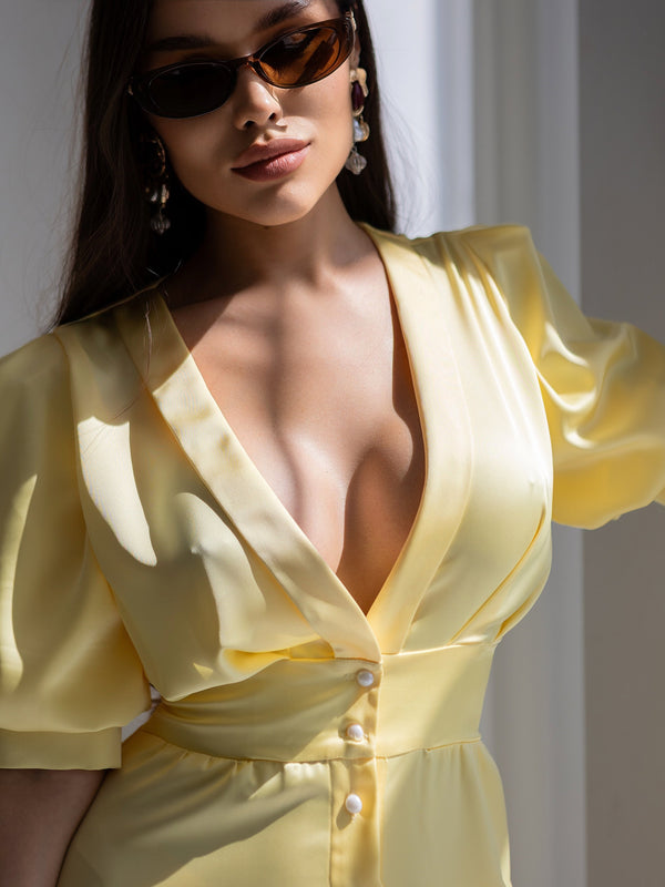 Chiara Button-Front Midi Dress – Yellow