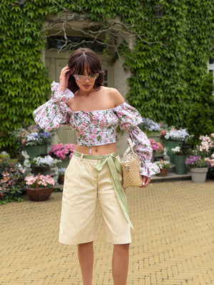 Sylvaine Off-Shoulder Printed Crop Top