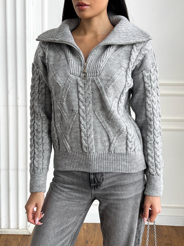 Vera Cable Half-Zip Sweater – Grey