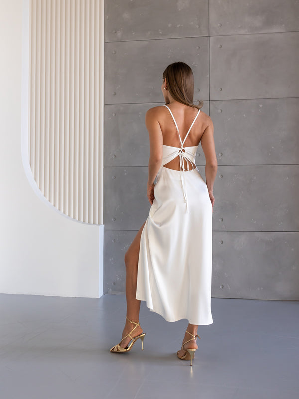 Anaïs Satin Slip Dress – Milk White