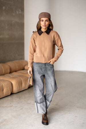 Perrine Collared Cable Sweater – Camel
