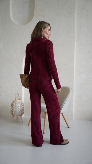Lucienne Knit Shirt & Trouser Set – Burgundy