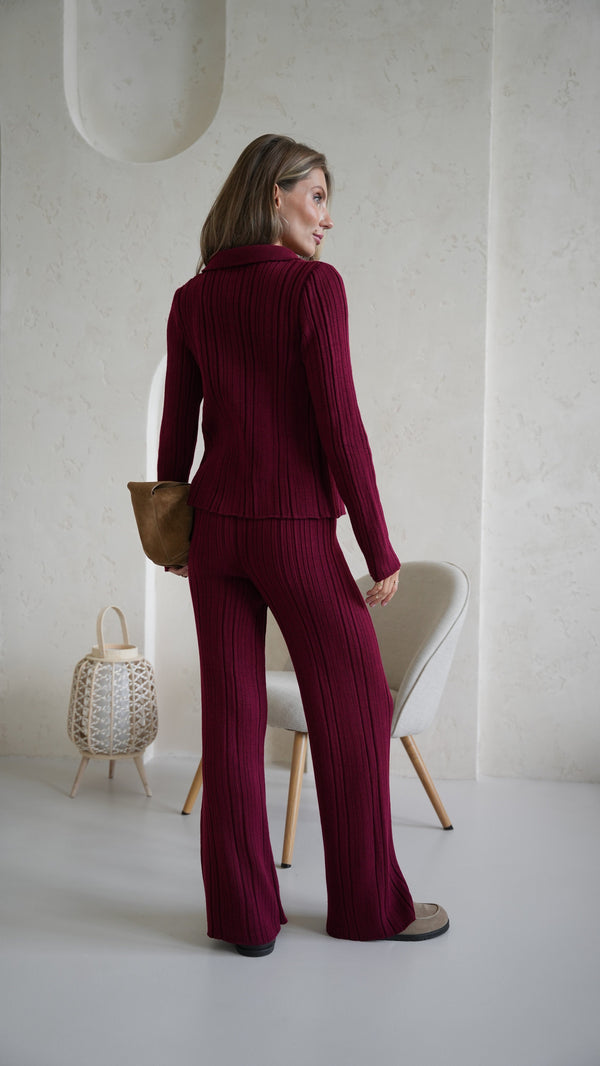 Lucienne Knit Shirt & Trouser Set – Burgundy