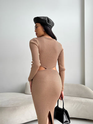 Nadia Ribbed Cut-Out Knit Set – Camel