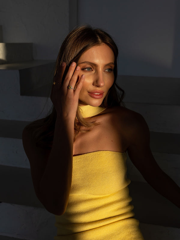 Emeline Strapless Pleated Dress – Yellow