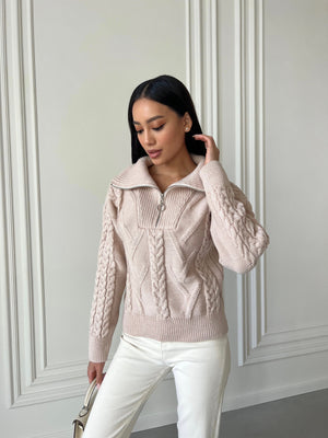 Vera Cable Half-Zip Sweater – Sand