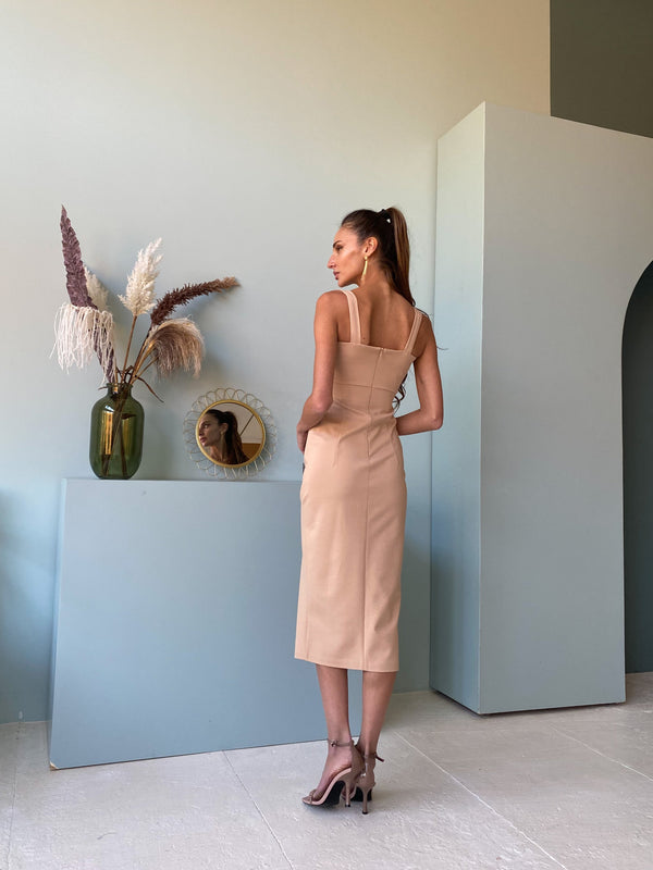 Ondine Cut-Out Knit Midi Dress – Beige