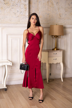 Elodie Fluted Slip Dress – Burgundy