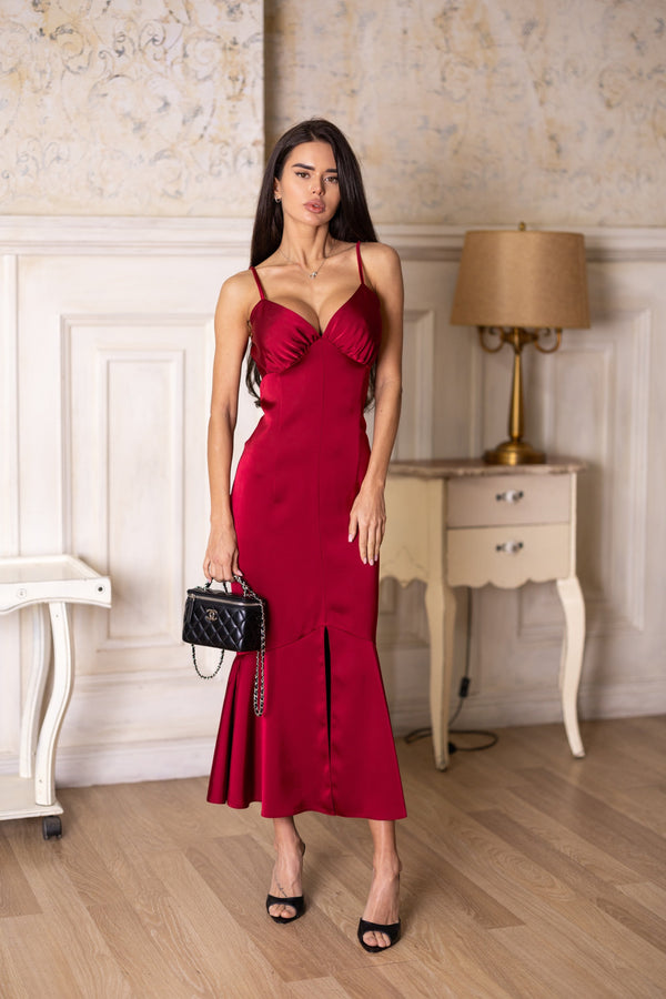 Elodie Fluted Slip Dress – Burgundy