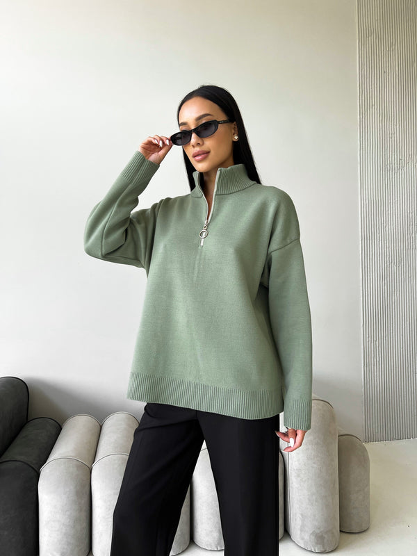 Maren Half-Zip Tunic Sweater – Olive