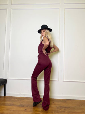 Hortense Sleeveless Top & Flare Trouser Set – Plum