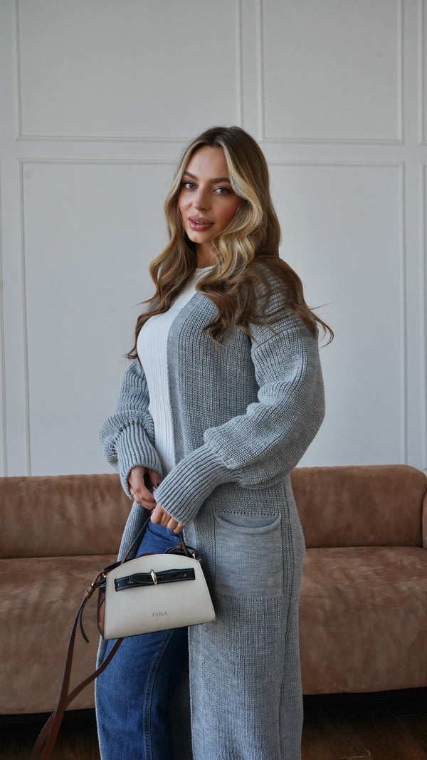 Selene Longline Cardigan – Light Grey