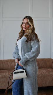Selene Longline Cardigan in Light Grey