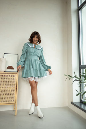 Oriane Lace-Trim Printed Mini Dress – Mint