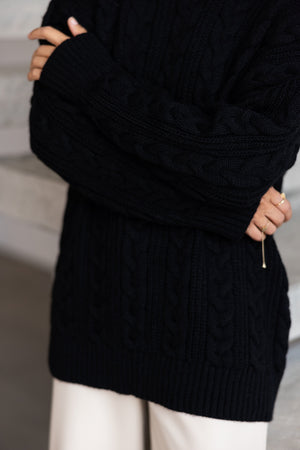 Mireille Cable Knit Sweater – Black