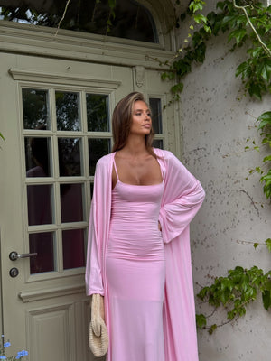 Cerise Ribbed Belted Robe Cardigan – Pink