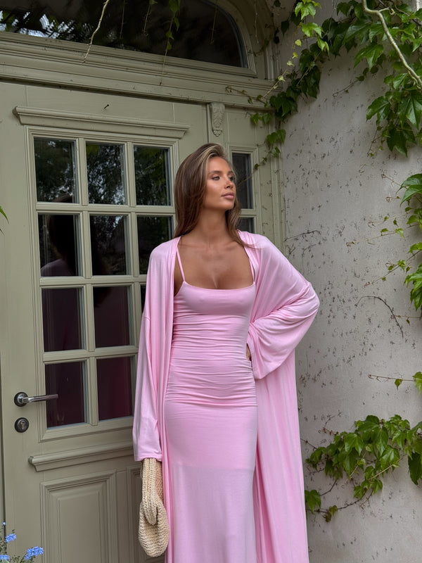 Cerise Ribbed Belted Robe Cardigan – Pink