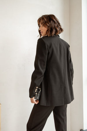Victoire Double-Breasted Suit Set – Black